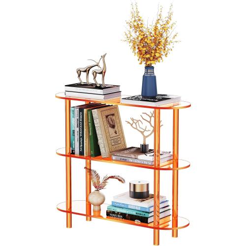 Clear Bookshelf, Acrylic Bookcase with Open Book Shelf for Office Living Room Bedroom (3 Tier Orange)