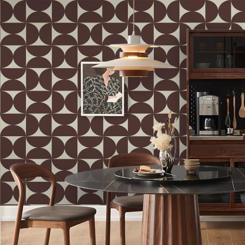 Dimoon Wallpaper 236x17.3Peel and Stick Geometric Contact Paper Vintage Dark Red Beige Wall Paper Removable Square Waterproof Self Adhesive Wall Covering for Bedroom Shelf Liner Decal Vinyl Roll