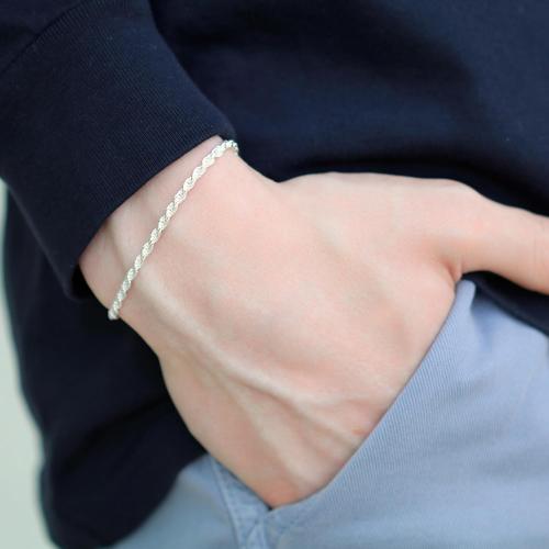 Aka Gioielli - Solid 925 Sterling Silver Italian 3mm Braided Rope Chain - Bracelet for Men and Women - Made in Italy