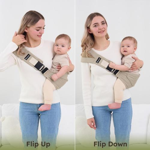 Toddler Sling Carrier - Premium Cotton, Expandable & Ergonomic, One Size Fits All, Ideal for 6-48 Months (11-44 lbs), Compact & Easy to Use, One-Hand-Free, Beige