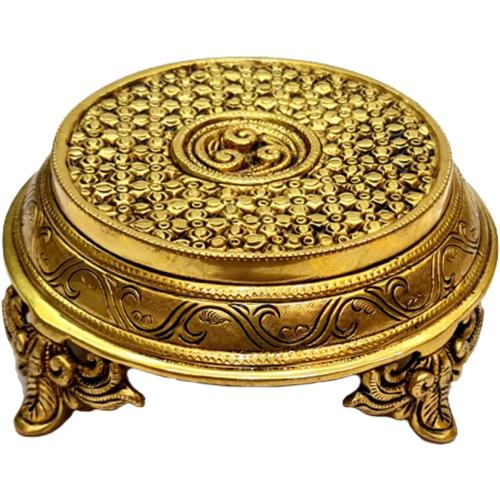 eSplanade Brass Decorative Round Pooja God Stool | Brass Chowki | Home Decor Sitting Table - 7 Inches