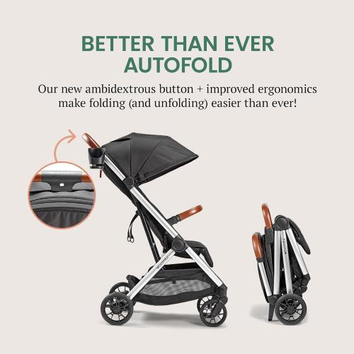 Bombi Bēbee V2 Lightweight Baby Stroller - Premium Vegan Leather, One-Hand Fold, Infinite Recline, Aircraft-Grade Aluminum Frame, XXL Canopy, and Ample Storage Umbrella Stroller - Midnight Black