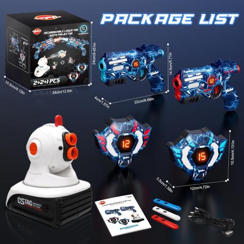 VATOS Rechargeable Infrared Laser Tag Set with Projector, 2 Players Toy Gun of Projector with Digital LED Score Display, Shooting Battle Games with 3 Targets,Family Activity Toy for Kids Teens Adults