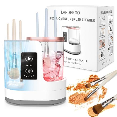 White & Pink LARDERGO Makeup Brush Cleaner Machine, Ultimate Efficient Electric Automatic Cleaner and Dryer for All Types of Makeup Brushes