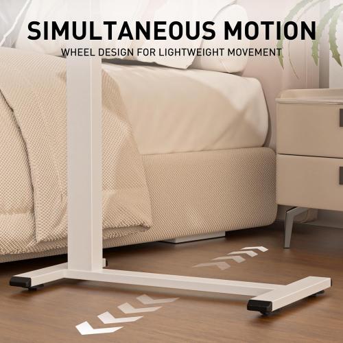Ywin Adjustable Height Side Table, Adjustable Bedside Table with Wheels, Overbed Bedside Table, Pneumatic Moveable Bed Desk, Rolling Hospital Bed Table(White)