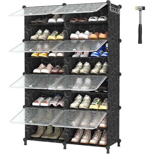 AWTATOS Shoe Rack, 8 Tier Shoe Storage Cabinet with Door, 32 Pair Shoe Organizer Shelves for Closet Hallway Bedroom Entryway, Black