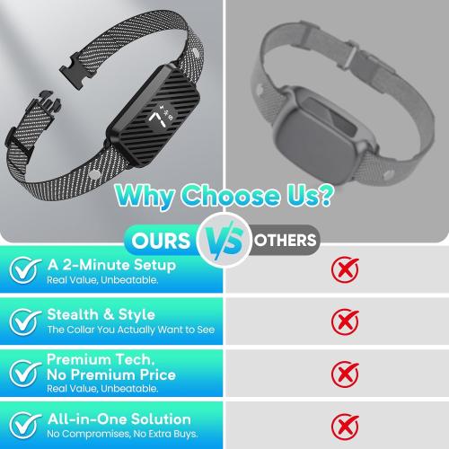Dog Bark Collar for Large Medium Small Dogs, Effective No-Bark Collar, Smart Barking Collar, Rechargeable Bark Collar with 7 Sensitivity, 3 Modes, IP67 Waterproof, Blue Black, 2 Pack