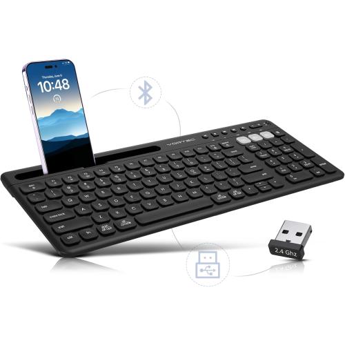 Multi Device Wireless Keyboard - Bluetooth Keyboard for Tablet - Universal Compatible with iPhone iPad Android Phone Cellphone PC Computer - Built-in Stand - Long Battery Life - Easy Setup
