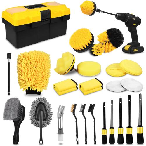TTRCB 27Pcs Car Detailing Kit, Car Detailing Brush Set, Auto Detailing Drill Brush Set, Car Detailing Brushes, Car Wash Kit, Car Accessories, Car Cleaning Tools Kit for Interior, Exterior, Wheels