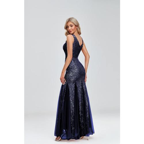 Size S/L Updated Women's Double V Neck Long Sequined Mermaid Dress Formal Dress Bridesmaid Party Dress