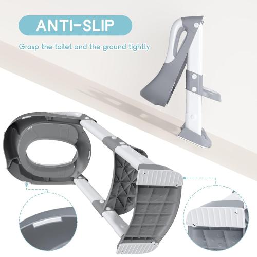 COOSEYA Potty Training Toilet with Step Stool Ladder, Toddler Kids Potty Training Seat for Boys Girls, Foldable Non-Slip Toilet Toddler Seat Splash Guard Soft Cushion Safety Handles (Grey)