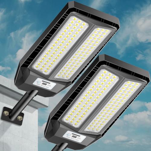VOOJOY 5000W Solar Street Lights Outdoor, 7000K Solar Light Outdoor, 2 Pack