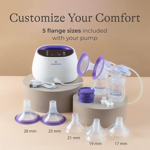 Lansinoh NaturalWave Double Electric Breast Pump | 3 Pumping Modes, 12 Levels Hospital Strength Suction, LED Display, Leak-Resistant, 5 Breast Flange Sizes Included