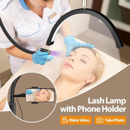 Half Moon Lash Light for Lash Tech, 3-in-1 Professional Esthetician Light with UV Lash Lamp & Phone Holder, Adjustable Height&Brightness for Tattoo,Nail Art,Skincare,Salon,Spa (Black)