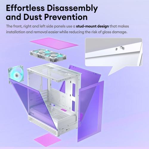 Okinos Aqua UNO Micro ATX Case, No Radiator Support, Max GPU Length 309mm, Quick-Release Panoramic Tempered Glass Front & Side, 3x120mm ARGB Fans Pre-Installed, Type-C 5Gbps, Black
