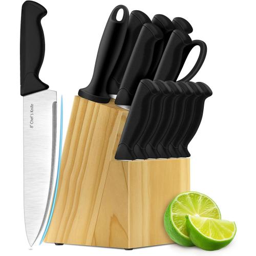 Knife Set, 14-Piece Kitchen Knife Set, German High Carbon Stainless Steel, Durable Knife Block, Black