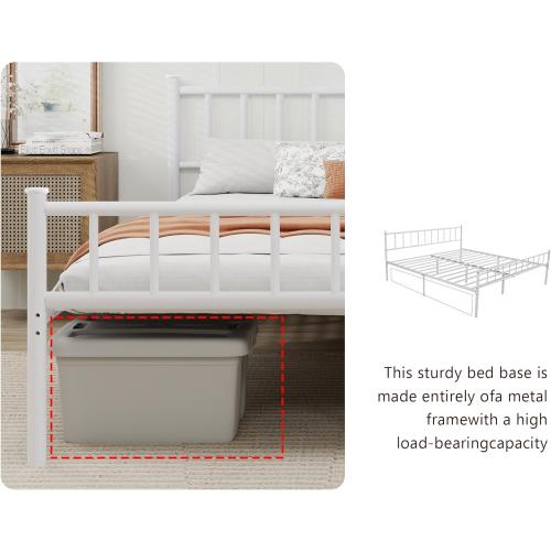 Metal Platform Full Bed Frame with Headboard Sturdy Steel Slats Support No Box Spring Needed Easy Assembly White