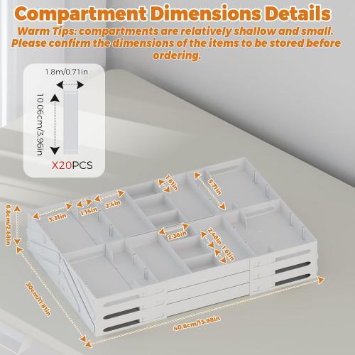3 Tier Drawer Organizer - Expandable Junk Drawer Organizer Smart Office Supply Organizer, Folding Kitchen Tool Storage Multi Level Desk Organizer for Makeup, Jewelry Storage(2 Row 3 Tier, White)