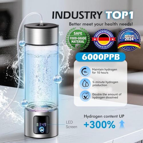 Upgrade 3-in-1 Hydrogen Water Bottle Generator with Display - Industry TOP - 24-Hour Hydrogen Lock | 0 Chlorine & 0 Ozone | 100% Leak-Proof Seal, for Sports and Fitness,with Hydrogen Straw