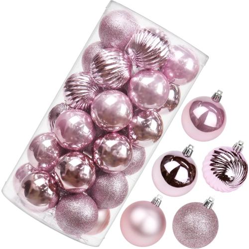 2.36 Christmas Ball Ornaments Shatterproof Pink Ornaments Set - 30 pcs for Christmas Tree, Halloween, Wedding & Party Decoration
