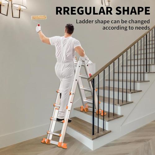 Silver Valeo Ladder 11FT, Multi Position 3 Step Ladder Extension, Anti-Slip A Frame Folding Ladder with Removable Tool Tray, 330lbs Adjustable Telescopic Aluminum Ladders for Stairs Home Indoor Outdoor Roof