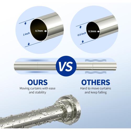 Shower Curtain Rod, 1 Diameter Heavy Duty Tension Shower Rod, Non Slip Adjustable 28-74 inch No Drill Shower Curtain Rods Spring Tension For Bathroom, Shower Stall, No Rust, Brushed Nickel