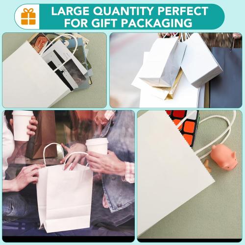 XPCARE White Paper Bags with Handles, 200Pcs 5.25x3.25x8.25'' Kraft Bags
