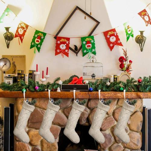 18 Large Size Cable Knit Christmas Stockings,Unique Burgundy Xmas Stocking Decorations for Family Holiday Season Decor (White)