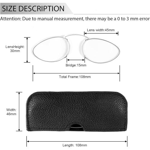 MMOWW 3 Pack Slim Armless Reading Glasses with Portable Cases for Women Men, Pocket Size Small Readers Comfortable Nose Pads