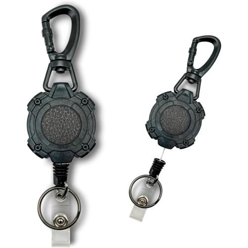 Heavy Duty Black Tactical Badge Reel. Swivel Carabiner Clip. 32.5” Steel Cable/Rope with Key Ring & ID Strap. 8 oz Weight