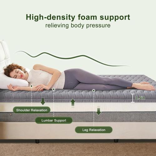 Premium Foam Queen Mattress Topper 3 Inch, Medium Firm Bed Pad for Supportive Sleep and Pressure Relief, Durable Foam Layer , Gray