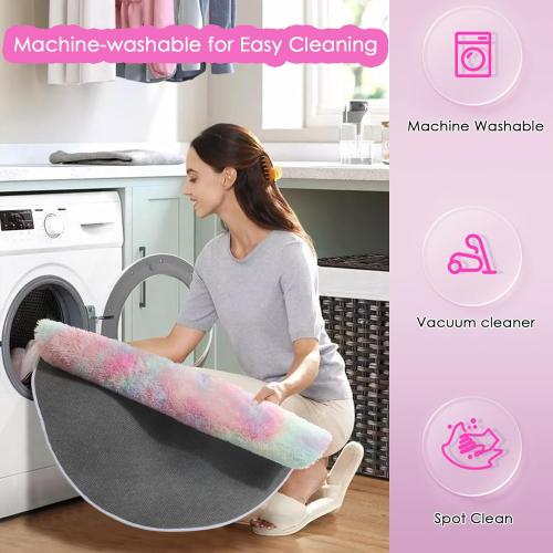 Amdrebio Rainbow Fluffy Round Rug 4Ft Kids Rugs for Girls Bedroom, Unicorn Room Decor, Colorful Pastel Shag Carpet for Preppy Dorm, Soft Cute Fuzzy Kawaii Circle Area Rugs for Baby Nursery, Playroom