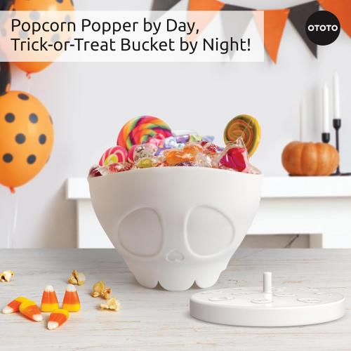 Color White OTOTO New Scary Poppings Microwave Popcorn Popper - Gothic Popcorn Microwave Popper, Silicone Microwave Popcorn, Collapsible Bowl Popcorn Bowls, Halloween Goth Accessories Goth Gifts (White)