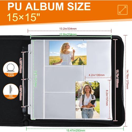 4x6 Photo Album for 3-Ring Binder – Zippered Leather Picture Albums Kit with 20 Page Protectors, Holds 200 Mixed Layout Photos, Large Capacity Family Wedding Anniversary Baby Album Book, Brown