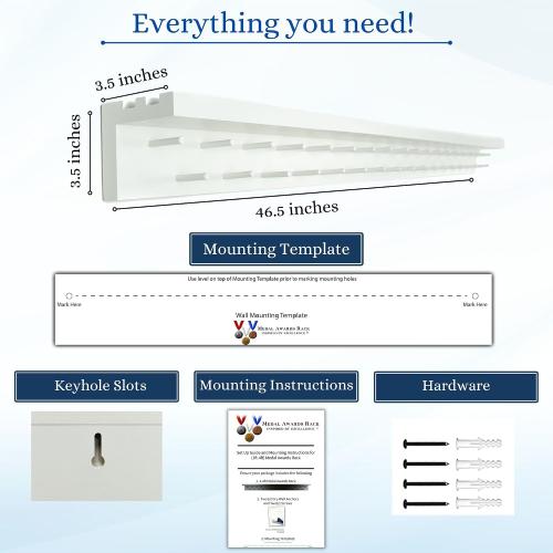 4ft- Medal Awards Rack Premier Medal Hanger Display Rack and Trophy Shelf for Gymnastics, Soccer, Basketball, Football, and More. The Largest Medal and Award Display- 48”