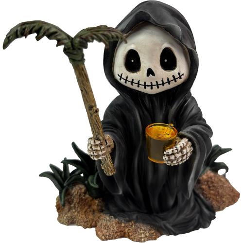 Skull Grim Reaper Statue,Grim Reaper Skeleton Decoration | Resin Halloween Decoration,4 Different Types of Skull Grim Reaper Figurine