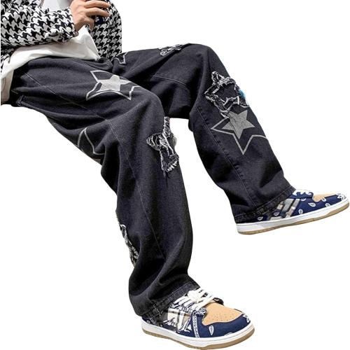 Size Large Black Zlmumulin Men's Baggy Hip Hop Denim Jeans Casual Fashion Hip Hop Loose Fit Skateboard Skater Vintage Denim Pants Streetwear