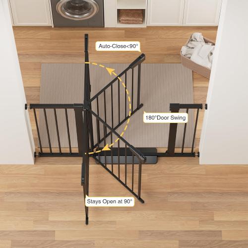 Cumbor 29.7-48 Baby Gate for Stairs, Mom's Choice Awards Winner-Dog Gate for Doorways, Auto Close Safety Pet Gate for Dogs Indoor, Easy Install Pressure Mounted Child Gate with Walk Thru Door, Black