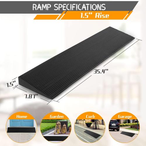 1.5'' Rise Threshold Ramp for Doorways, 2204 LBS Capacity Rubber Threshold Ramp, Non-Slip Driveway Curb Ramps Handicap Ramp for Wheelchair Scooter Stroller, Cuttable & Adjustable Size