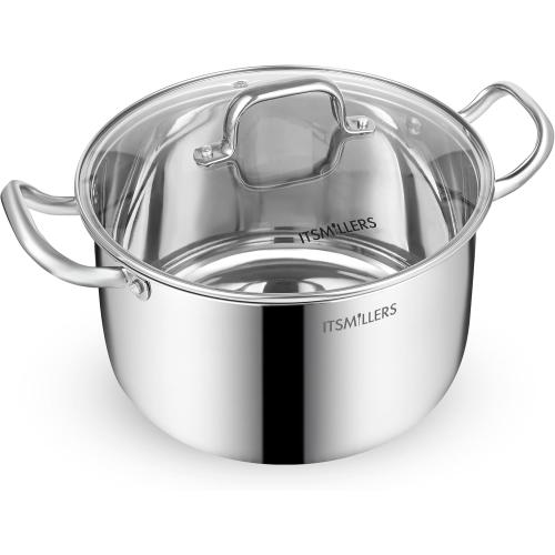 Stainless Steel Stock Pot - 8 Quart, Soup Pot Induction Compatible, Cooking Pot with Riveted Handle, Oven & Dishwasher Safe