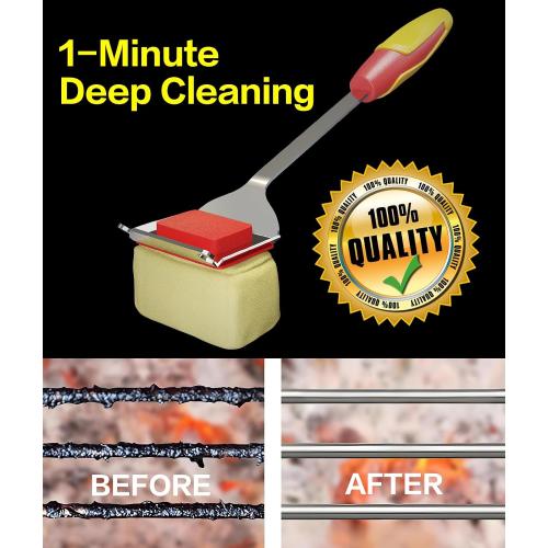 Grill Brush for BBQ, Heavy Duty Stainless Steel Grill Cleaner with 8 Wooden Handle & Scraper, Heat-Resistant Bristles for Gas, Charcoal Grills, Griddles, Oven, Camping Accessories (Red)