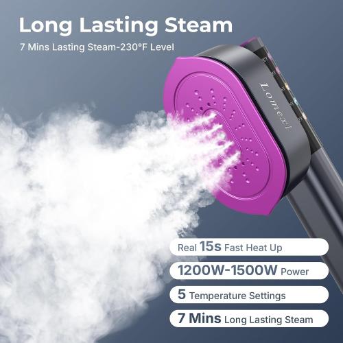 Steamer for Clothes, 15s Fast Heat Up Travel Handheld Garment Iron with Leak-Proof Water Tank,Steamer＆Iron 2 In 1,5 Adjustable Temperature Settings from Dry Iron to High Steam, 110V-120V