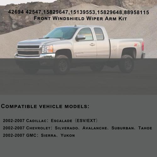 1 Pair Front Windshield Wiper Arm Kit Fits Compatible with 2002-2007 Chevrolet Silverado Avalanche Suburban Tahoe GMC Sierra Yukon Cadillac Escalade Replaces OE 42694 42547 15829647 15829648