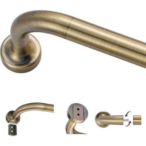 Antique Bronze Curtain Rods for Windows 48-88,1 Inch Disc Wrap Around Curtain Rod with Aluminum Finials and Brackets,No Screw Disassembly Adjustable Blackout Curved Room Darkening Curtain Rod