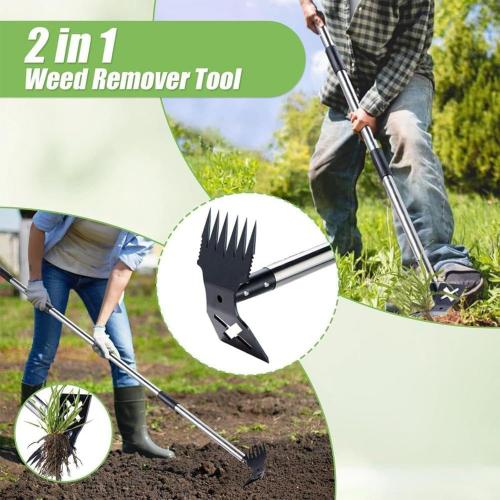 Hoe Garden Tool, Weed Puller Tool with Long Handle, 2 in 1 Hand Weed Rake and Hoe Garden Weeder Tool, Uprooting Pulling Weed Remover Tool for Yard, Patio, Lawn and Garden