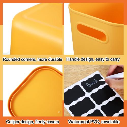 Tanlade 4 Pcs Plastic Storage Bins Stackable Baskets with Lid and Handle Colorful Desktop Storage Box Cubby Containers for Shelf Bedroom Office, Include 1 Erasable Marker, 16 Stickers(10 x 7 x 6 in)
