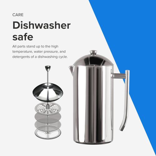 Frieling Double-Walled Stainless Steel French Press Coffee Maker - 44 oz, Polished, Extra Large Stainless Steel Coffee Press for Commercial Use - Camping Coffee Makers & Tea Press