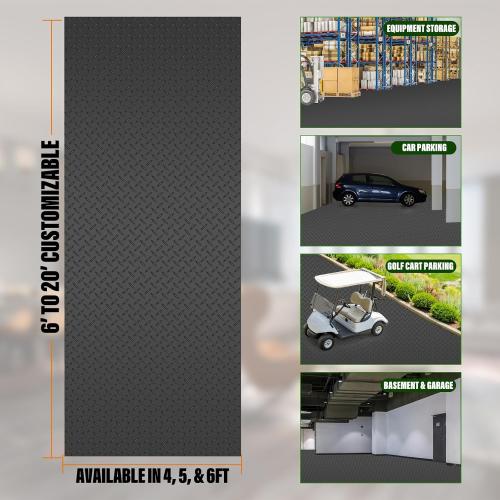 SEAL 4 x 8 Ft Premium Garage Floor Mat, Solid 2.8mm Thickened Black Commercial Grade Heavy Duty Parking Mat for Garage Floor, Golf Cart, Water/Stain Resistant Floor Runner (Embossed Diamond Plate)