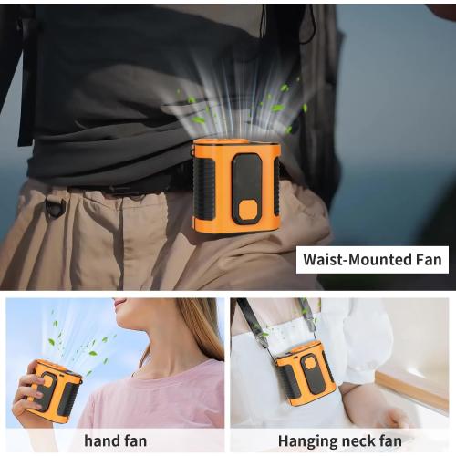 2026 AI Portable Fan Rechargeable, 10 Speeds 6600RPM Strong Airflow, Hands-Free Hanging Neck Fan,Strong lighting, temporary power bank, Wearable Belt Fan for Camping, Outdoor, Jobsite