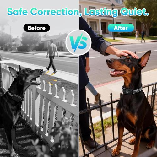 Dog Bark Collar for Large Medium Small Dogs, Effective No-Bark Collar, Smart Barking Collar, Rechargeable Bark Collar with 7 Sensitivity, 3 Modes, IP67 Waterproof, Blue Black, 2 Pack